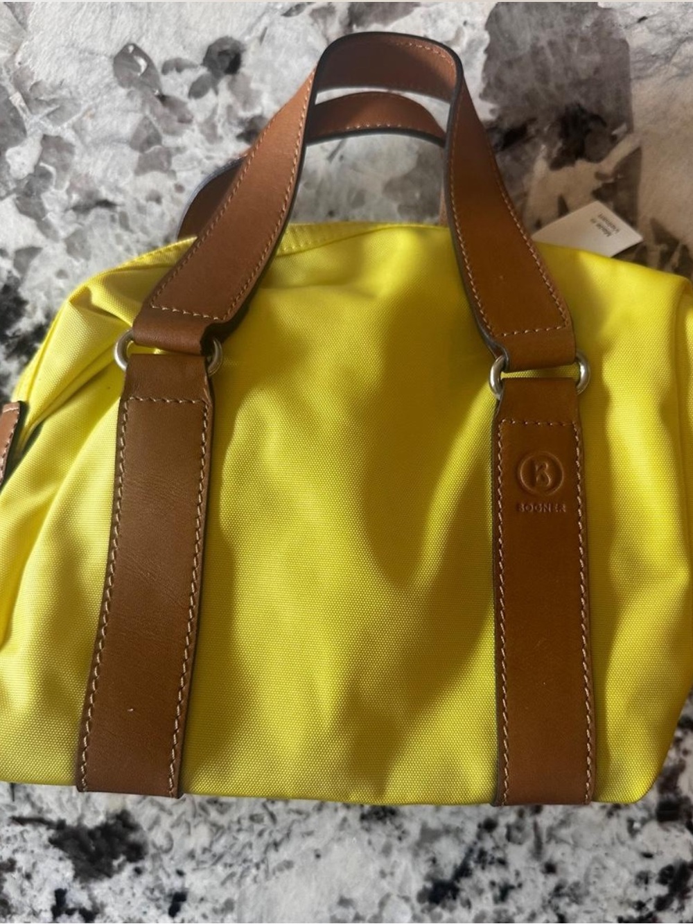 Bogner NWT- Bright Yellow Mini Nylon Tote with Brown Leather Handles
